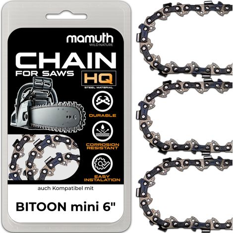3x Chaîne de tronçonneuse 15cm 1,1mm 1/4" 37 TG pour BITOON mini 6" (1/4)