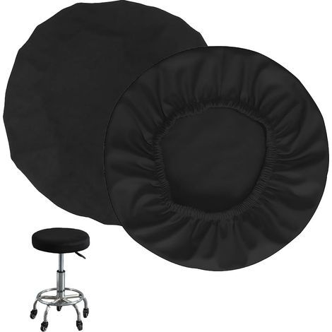 2-teiliges Hockerbezug-Set, elastischer Rand, schwarzes Polyester, für Bar und Wohnzimmer (1/5)