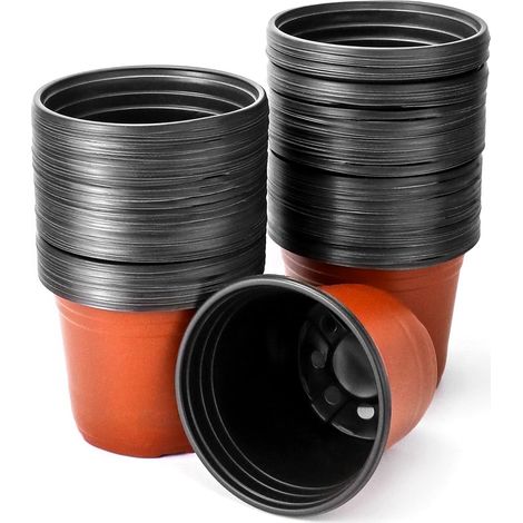 Lot de 100 Pots de Plantes en Plastique 15cm avec Trous de Drainage - Pot de Semis Conteneur Repiquage (1/5)