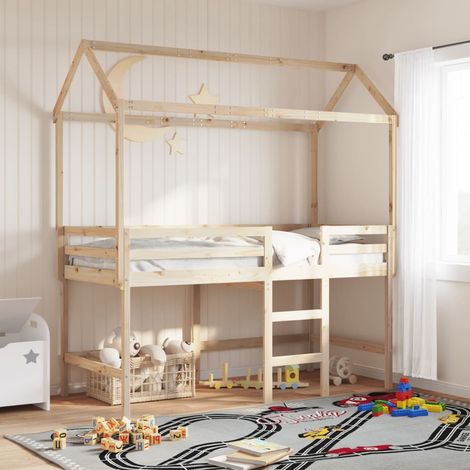 Hochbett mit Leiter und Dach 90x190 cm Massivholz Kiefer vidaXL877795 (1/5)