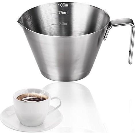 Misurino con beccuccio, tazza da caffè in acciaio inox da 100 ml con scala graduata, lattiera piccola, misurino per espresso, caraffa graduata, caffettiera graduata per espresso (1/5)