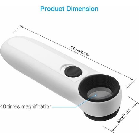 Loupe grossissante 40x avec 2 LED pour examiner cartes, timbres et bijoux (1/5)