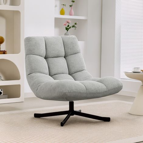 Fauteuil pivotant à large siège - aspect chenille résistant à l’eau - gris clair - pieds en acier croisés - Moderne (1/4)