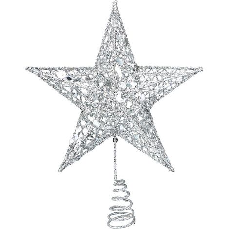 Décoration de sapin de Noël Resinta en métal pailleté, étoile creuse en fil de fer (argenté) (1/5)