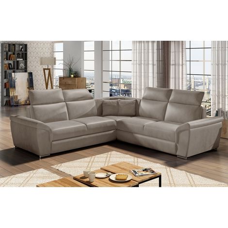 Canapé d'angle - convertible - FELIPE VELOURS - en tissu luxe beige, 5/6 places (1/4)