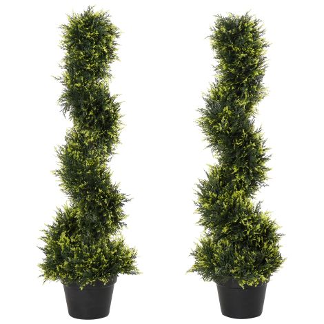 Set di 2 cipressi artificiali da 90 cm in vaso, alberi spiralati realistici in plastica di alta qualità per decorazione interna (salotto, camera da letto, ufficio) ed esterna (giardino, terrazza) – st