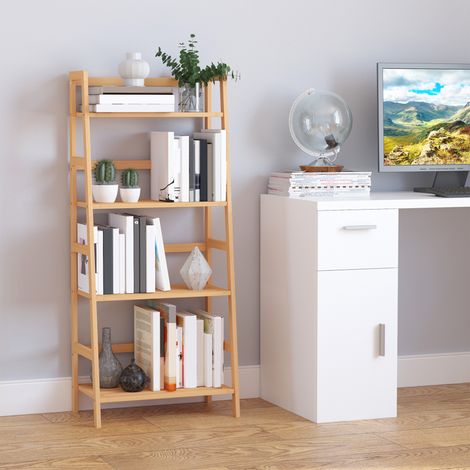 Étagère en bambou en escalier 4 niveaux, style naturel, étagère pour salon/bureau, 48Lx31,5lx120Hcm