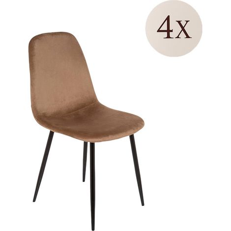 Dmora - Set di 4 sedie Pismo, Poltrona rivestita in velluto, Sedia da pranzo imbottita, Seduta per riunioni, 45x56h87 cm, Sabbia, con imballo rinforzato