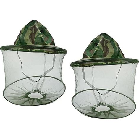 Équipement de protection de chapeau d'apiculture avec camouflage extérieur de pêche de maille 2PCS, masque d'insecte