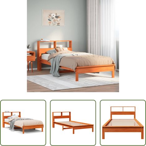 vidaXL Sommier à lattes - Lit bibliothèque sans matelas cire marron 100x200 cm pin massif (1/5)