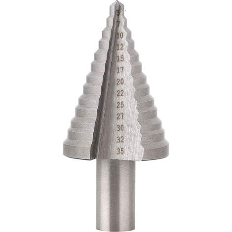 Foret Fraise Meche Etage HSS, Foret Étagé Fraise Conique à Double Fente (5mm-35mm) pour Visseuse Percage sur Acier, Laiton, Bois, Plastique - Argent