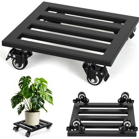 TolleTour 2 piezas set soporte de plantas de metal 30 cm bandeja para plantas con ruedas capacidad de carga 160 kg 4 ruedas giratorias para interior exterior (1/5)