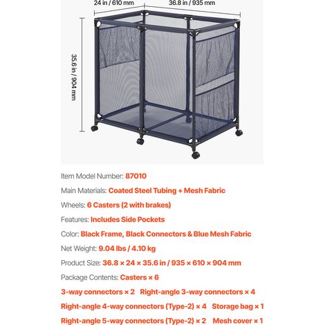 VEVOR Pool Storage Bin, 93.5 x 61 x 90.4 cm, Rolling Pool Float Storage Organizer with Side Pockets & Casters, Heavy Duty Metal Frame, Poolside Toys Noodles Holder Mesh Basket for Swimming Pools (1/4)