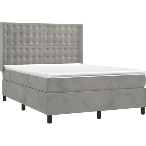 vidaXL Letto a Molle Materasso e LED Grigio Chiaro 140x190 cm Velluto (1/5)