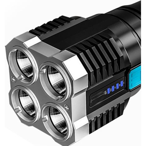 Lampe torche LED portable d'extérieur, rechargeable par USB, lampe torche quadricœur ultra-lumineuse, adaptée à la pêche, à la randonnée et aux situations d'urgence, lot de 2. (1/5)