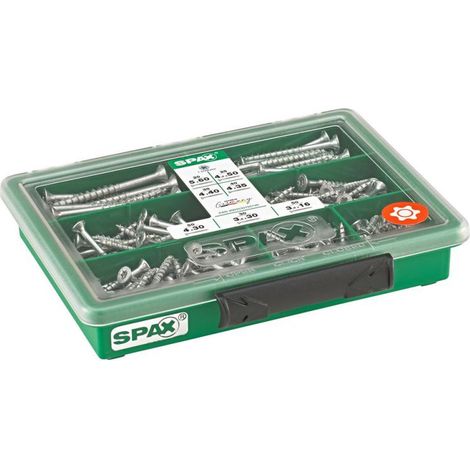 Spax – Assortiment de vis 245 pièces – 7 dimensions – Tête fraisée T-STAR plus – Revêtement WIROX – Pour bois dur et béton armé