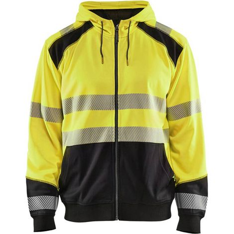 Felpa da lavoro con cappuccio e zip alta visibilità 3546 - Giallo fluorescente/Nero XL (1/5)