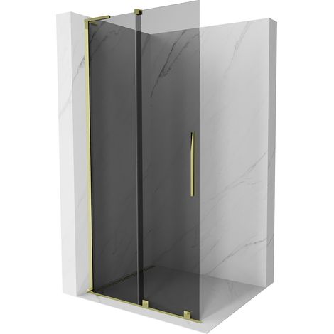 Mexen Velar L Duschwand Schiebetür Walk-in 90 x 200 cm, grafit 8 mm, gold - 871-090-003-43-50 (1/5)