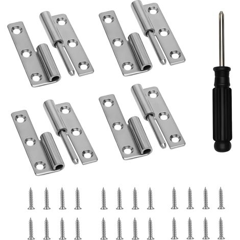 Charnière inox amovible 2,5 pouces 64×36 mm, Lot de 4 charnières plates détachables gauche avec vis et tournevis, Fixation robuste pour porte placard, boîte bois, bricolage meuble (1/5)