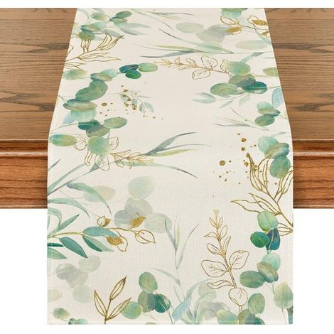 Elegante runner da tavola - Verde - Motivo eucalipto - Matrimonio - Cucina - Decorazione per interni ed esterni - Vacanze - Festa - Soggiorno - 33275 cm (1/5)