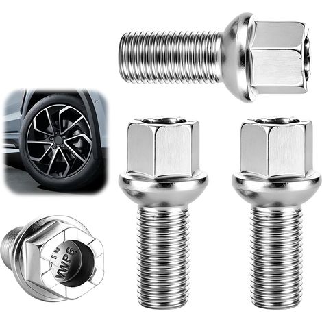 Boulons de Roue M14x1.5x27 mm Zingués en Acier Allié 40Cr Vis de Roue Galvanisées Boulons SW17 avec Siège à Rotule Revêtement Antirouille Compatible avec (1/5)