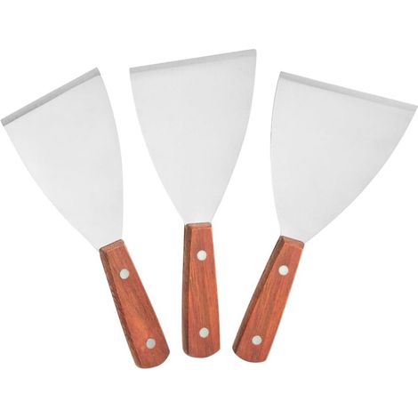 Set di 3 spatole per piastra – Acciaio inox – Manico in legno – Per barbecue e piastre – Varie misure (1/5)