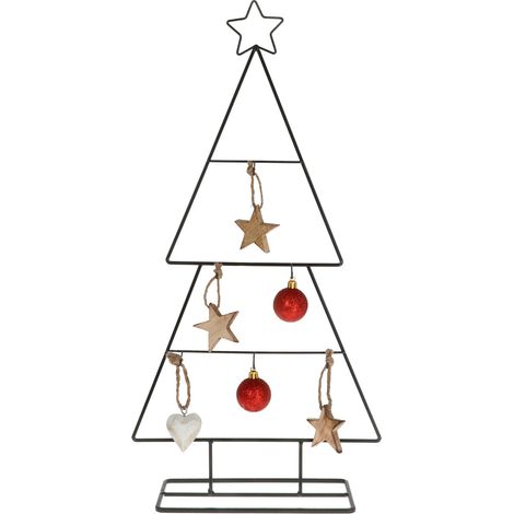Tannenbaum Aufsteller schwarz mit 6 Haken zum Dekorieren - 56 cm - Metall Ständer für Zierschmuck mit Stern Spitze - Weihnachten Advent Deko Tanne für Baumschmuck