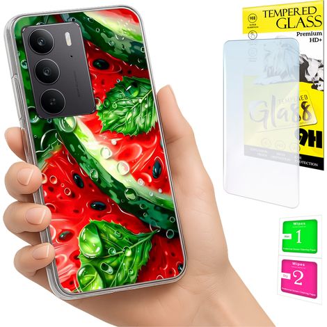 Custodia per Realme C75 / 14X 5G con foto, cover posteriore color anguria + vetro 9H (1/5)