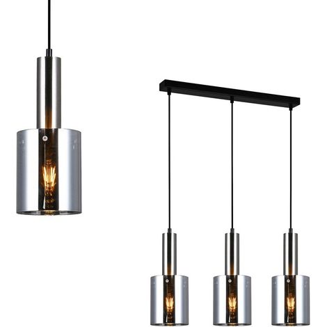Italux Sardo - Lámpara colgante moderna de níquel satinado 3 luces con pantalla ahumada, E27 (1/3)