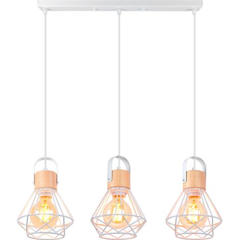 Stoex – Suspension luminaire rétro 3 lumières – Métal et bois – Diamètre 15cm, hauteur 18cm – Type E27, tension 240V, puissance max 60W