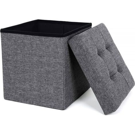 Pouf - Rangement Organisateur - Gris Foncé - 38 x 38 x 38 cm - Capacité 40 L - Charge Max 300 kg - MDF Tissu Lin - 1 Pièce (1/5)