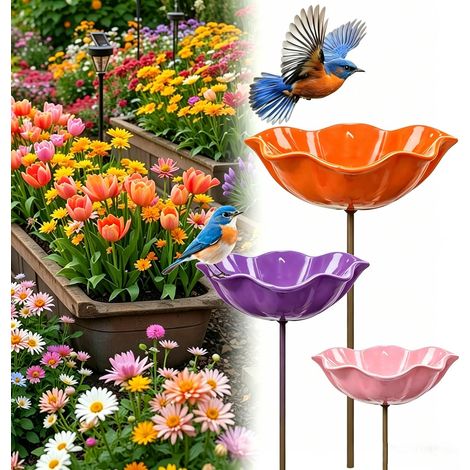 Abreuvoir pour oiseaux de jardin - 3 pièces - Bain d'oiseaux - Abreuvoirs pour oiseaux - Bain d'oiseaux sur pied - Bain d'oiseaux - Bain d'oiseaux pour l'extérieur - pour la décoration du jardin, de l (1/5)