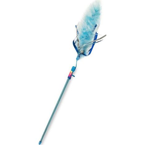 Yarro  Giocattolo per gatti  Canna da pesca con piume blu e filo neon, lunghezza 45 cm - Canna da pesca con piume blu e filo neon, lunghezza 45 cm