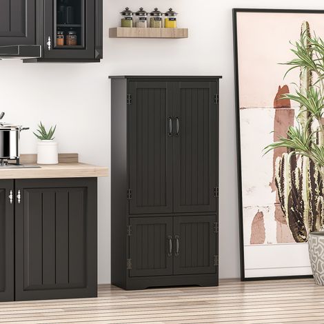 Buffet de cuisine moderne noir, meuble de rangement avec 2 portes et 3 étagères, en panneaux de fibres MDF et aggloméré. (1/5)