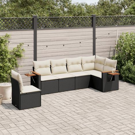 Set Divano da Giardino 6 pz con Cuscini Nero in Polyrattan vidaXL (1/3)