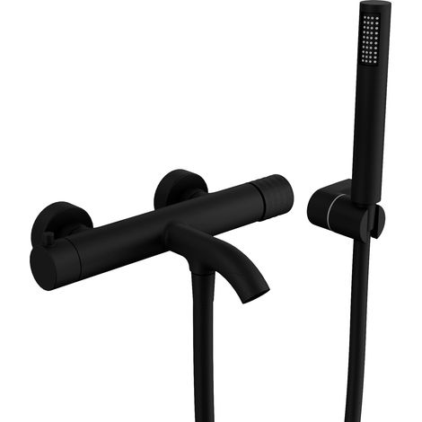 Conjunto de Bañera Modelo HELIOS Fabricado en Latón Monomando Acabado en Negro (1/2)