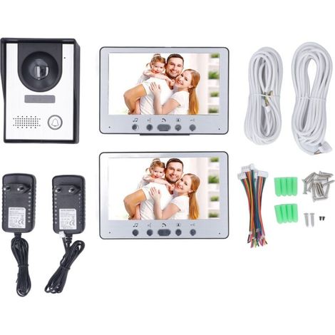 7-Zoll-Video-Türsprechanlage mit 2 Bildschirmen, wasserdichter Infrarot-Nachtsicht, Fernentriegelung, Videoeingangssystem, 100–240-V-EU-Stecker (1/4)