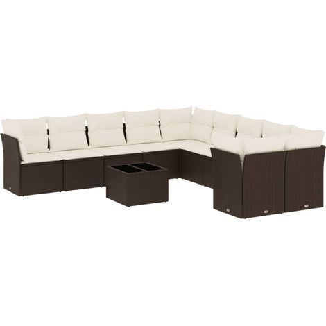 Maison Exclusive - Set Divani da Giardino 11 pz con Cuscini Polyrattan Marrone (1/3)