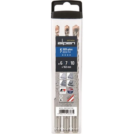 Alpen 81700571100 SDS-plus F4 - Juego de brocas para martillo perforador (3 piezas, diámetro 6/7/10 x 160 mm)