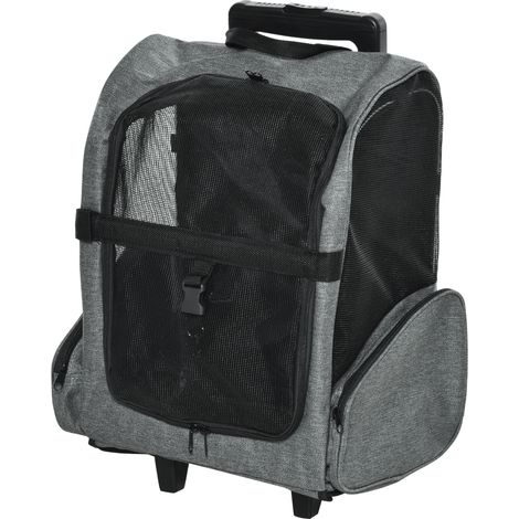 easycomfort trasportino zaino 2 in 1 per cani e gatti con tasche laterali, maniglia telescopica e ruote, 42x25x55cm, grigio (1/5)