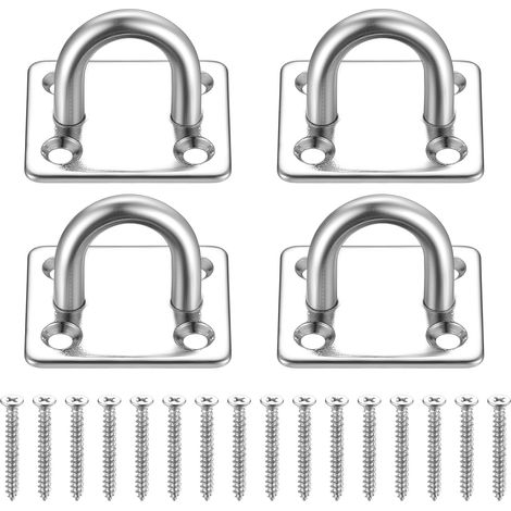 4 Pcs M6 Square Pad Eye Plate, Stainless Steel Ceiling Hooks, Metal Suspension U Hooks, Marine Hardware Staple Hook Ring Loop with Screws for Wall Ceiling Hanging (1/5)