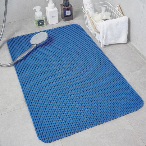 Tapis de douche rectangulaire antidérapant, drainage rapide, massage des pieds, 45 x 70 cm, Bleu foncé (1/5)