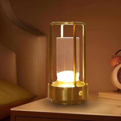 Lampe de Table sans Fil Rechargeable, Lampe de Chevet Tactile 3 Couleurs Luminosité Réglable Lampe Nuit pour Chambre Salon Café Bistro Restaurant, Or (1/5)