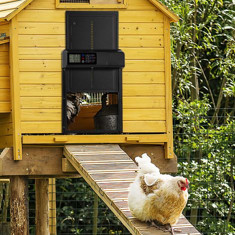 Wolketon Aluminum Automatische Hühnerklappe Solar, Hühnerklappe Automatisch mit LED Display, Timer, Fernbedienung, Elektrische Hühnerklappe Hühnerstalltür, schwarz