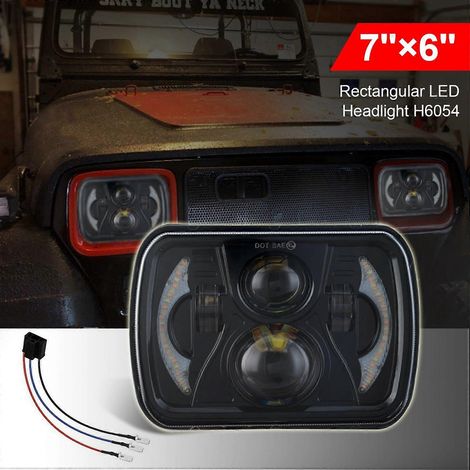 2 phares projecteurs LED carrés scellés H6054 7x6 pouces et 5x7 pouces pour Plymouth, Dodge, GMC, Jeep Cherokee, Wrangler XJ et YJ.
