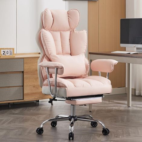 Ergonomischer Bürostuhl 200 kg blassrosa mit Fußstütze & Lendenwirbelstütze (1/5)