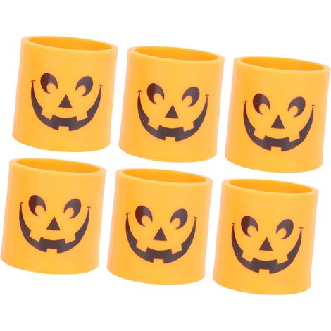 Lot de 6 bougies citrouille LED à piles, sans flamme, effet flamme scintillant, visage souriant orange, lumière jaune, plastique 7,5 cm, déco Halloween intérieur extérieur (1/5)