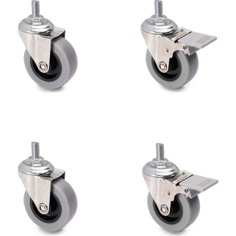 Lot de 4 Roulettes pour Meubles M10 avec Frein, Rotation Silencieuse et Durable (1/5)
