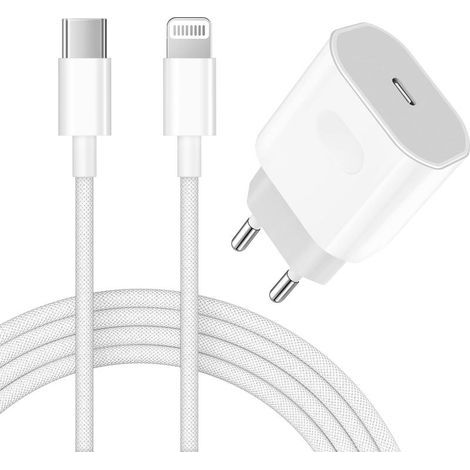 Chargeur rapide Apple pour iPhone 14/13/12/11/Pro Max/Plus/Mini/SE/XR/X/XS/8/7/6 — Adaptateur secteur USB-C 25 W