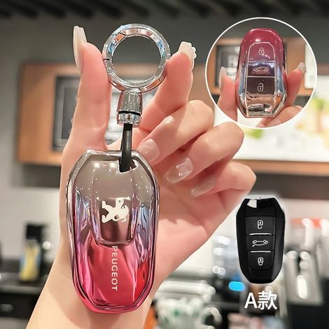 (Chaîne rose) Étui de protection en TPU pour clé de voiture avec télécommande, porte-clés et accessoires pour Peugeot 408 2008, 3008, 5008 et 308 4008.,Housse de clé de voiture pou (1/5)